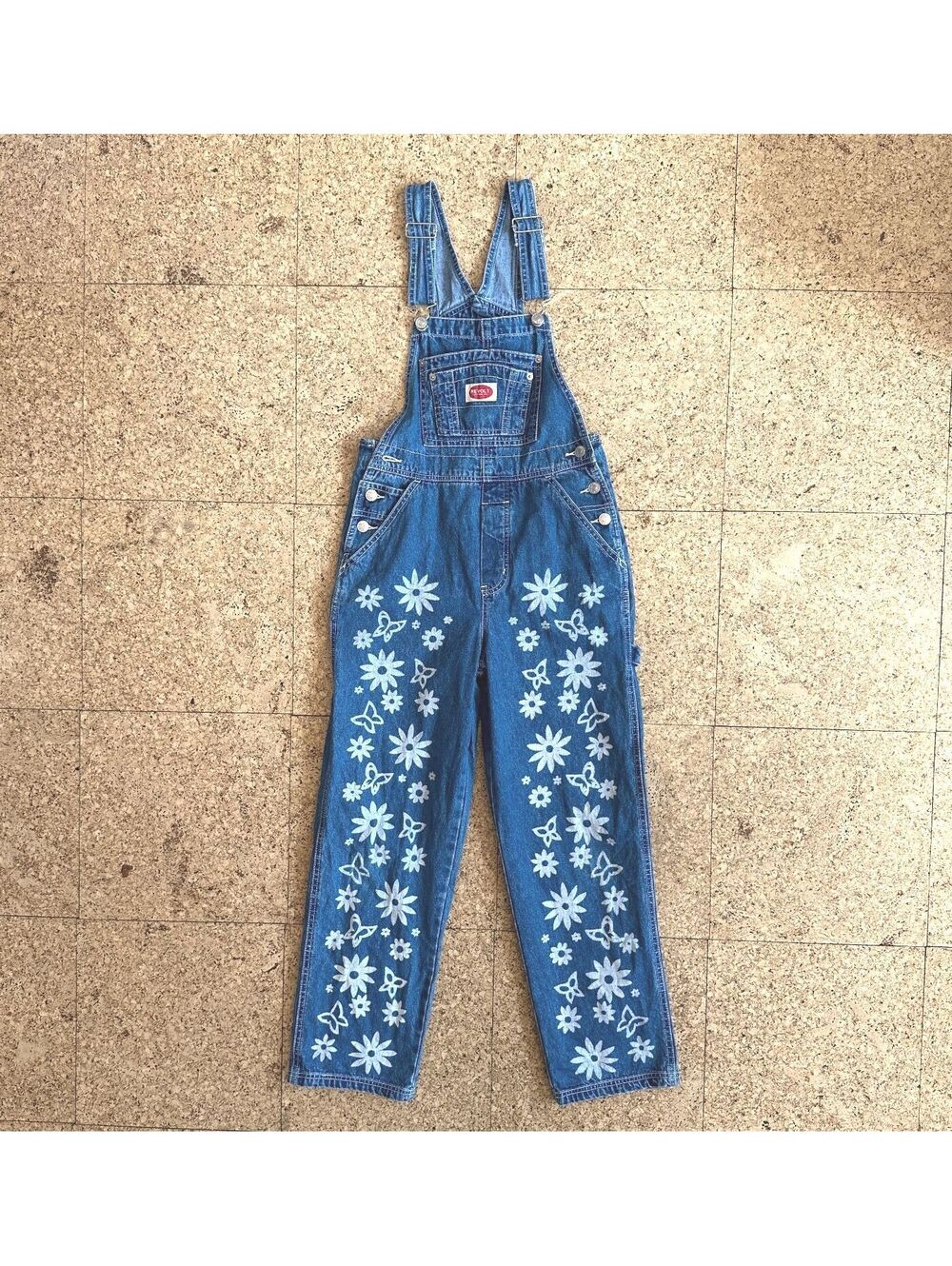 Vtg 90s Revolt Jeans Floral Butterfly Print Denim Overalls Women's M W30 L26 Y2K